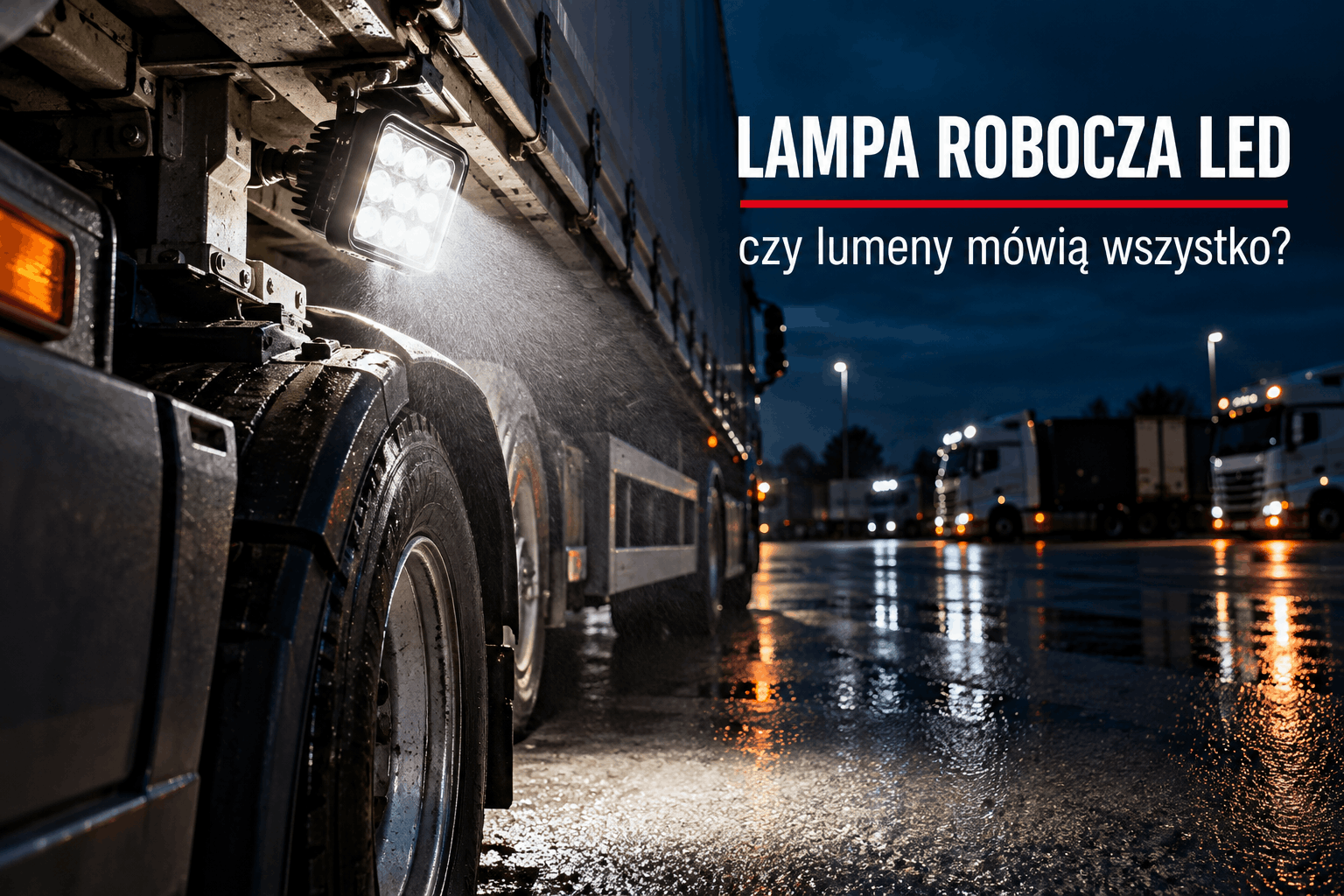 Lampa robocza LED do ciężarówki zamontowana przy pojeździe TIR